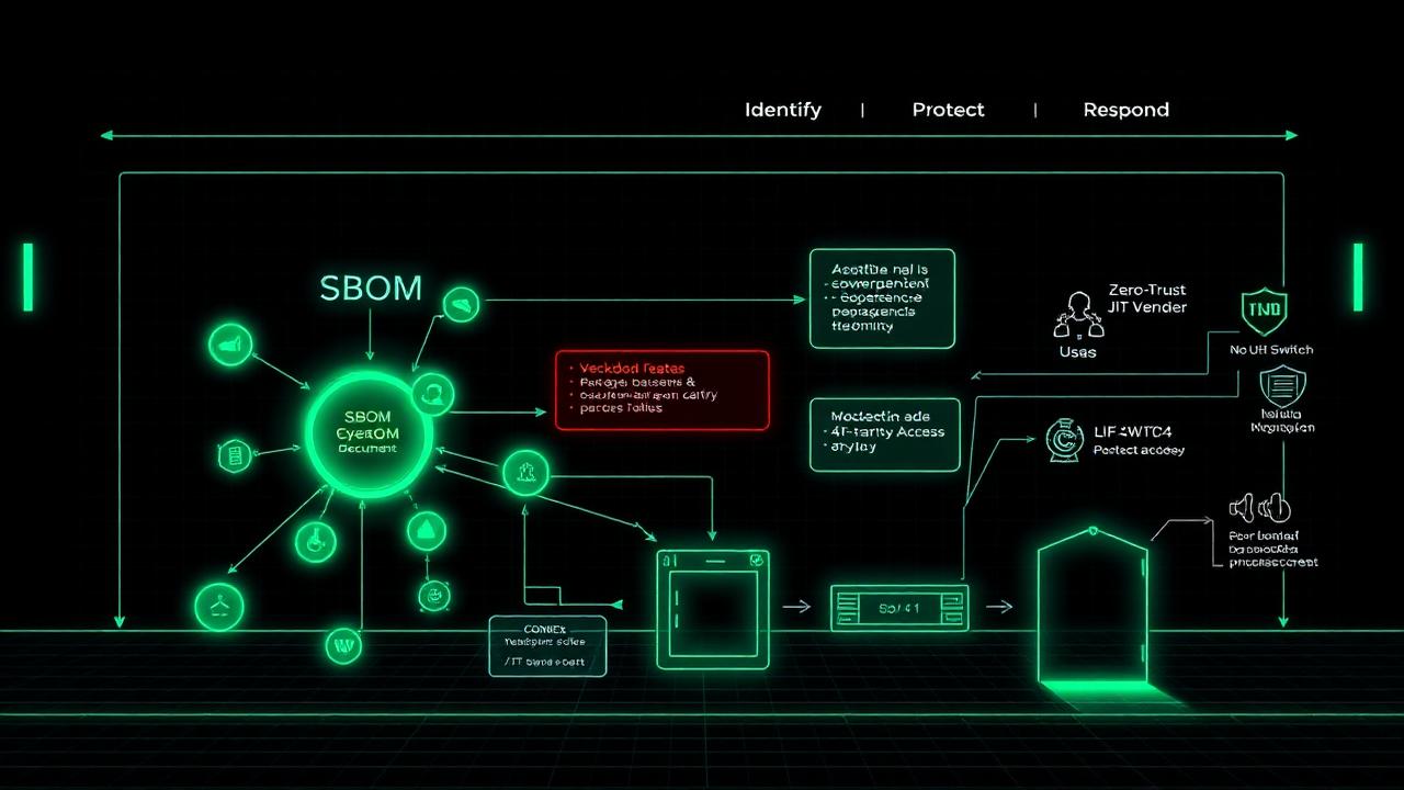 C-SCRM supply chain lifecycle with SBOM parsing, dependency audit, and vendor kill-switch